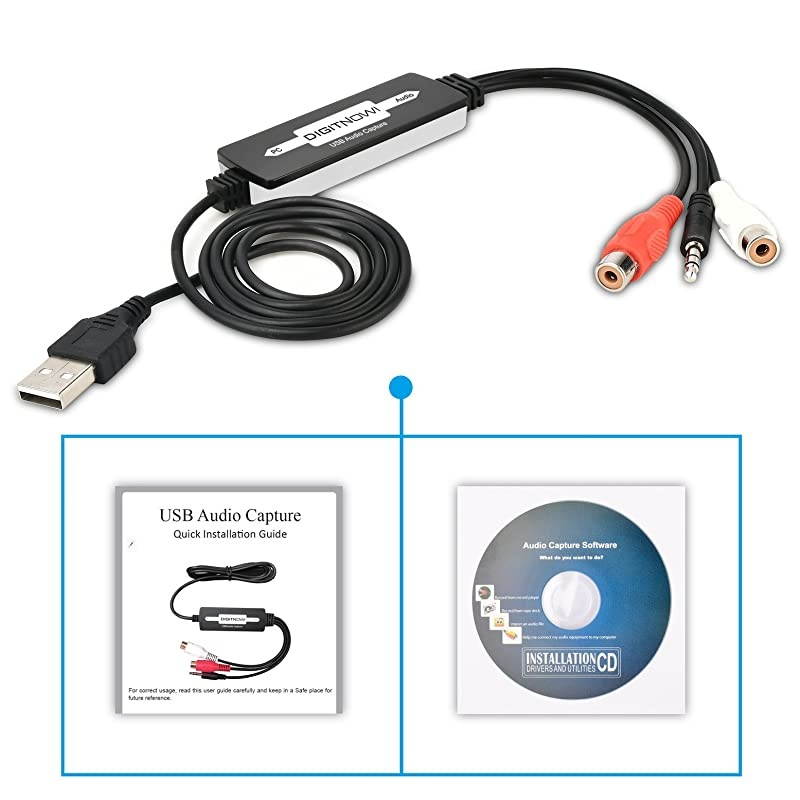 USB Audio Capture Card Grabber for Vinyl Cassette Tapes to Digital MP3 Converter, Support Mac & Windows 10/8.1/8 / 7 / Vista/XP