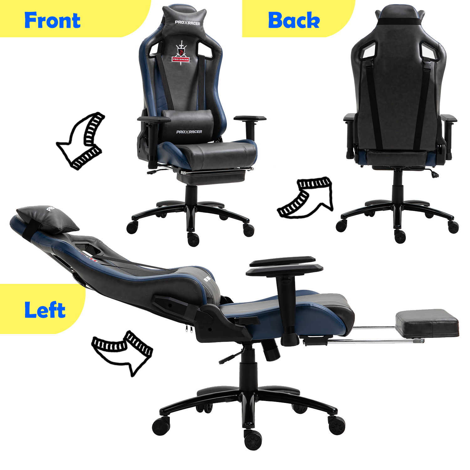 Walsport High-Back Racing Gaming Chair Office Chair Recliner Computer Chair Adjustable PU Leather Desk Chair with Massage Lumbar Support Footrest