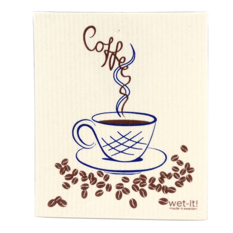 Swedish Dish Cloth 7.75" Morning Coffee Set Cleaning Cloth Fork Knife Spoon  -  Dish Cloth