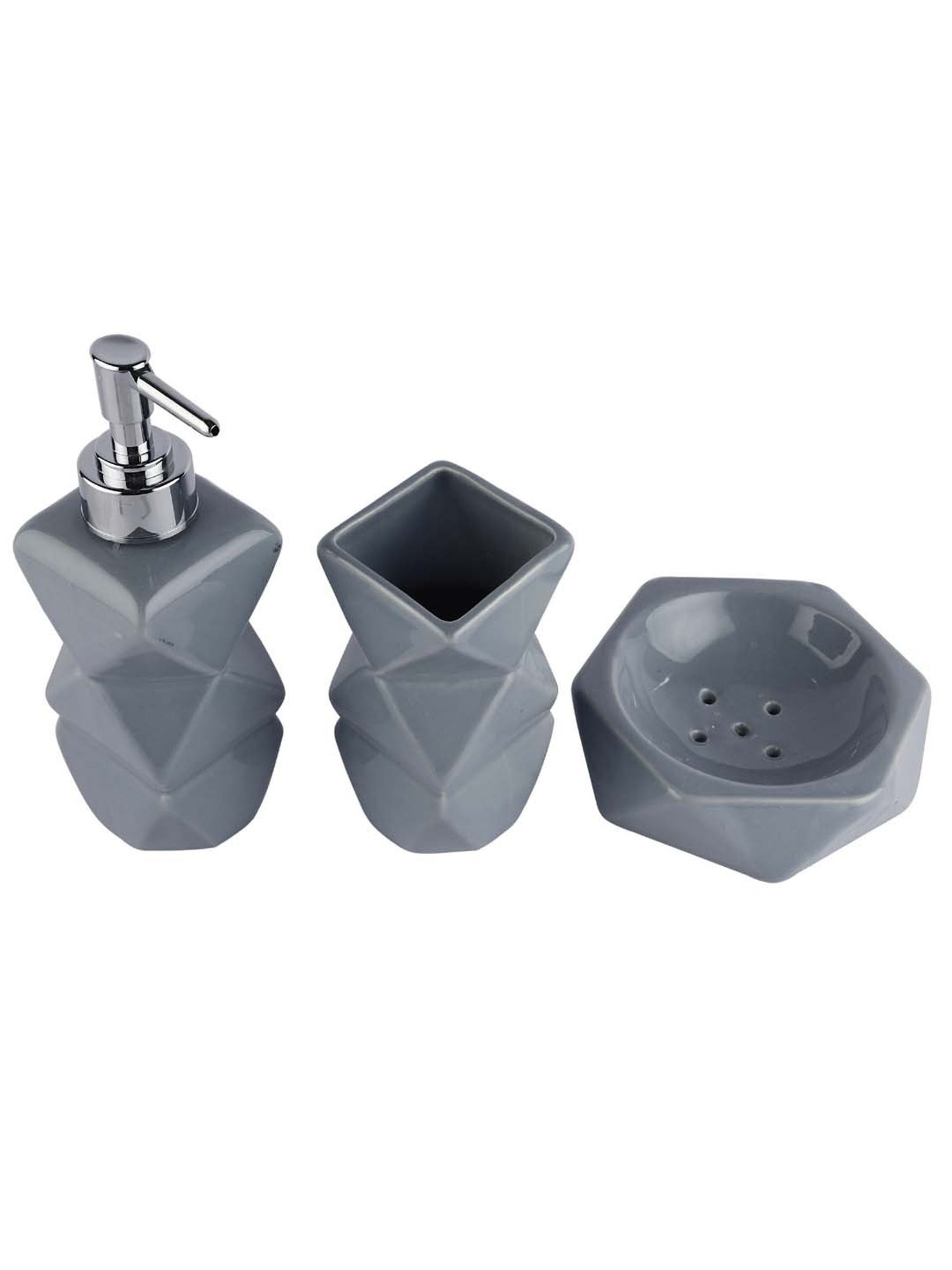 VarEesha Saral Grey Ceramic Bath Accessories - Set of 3