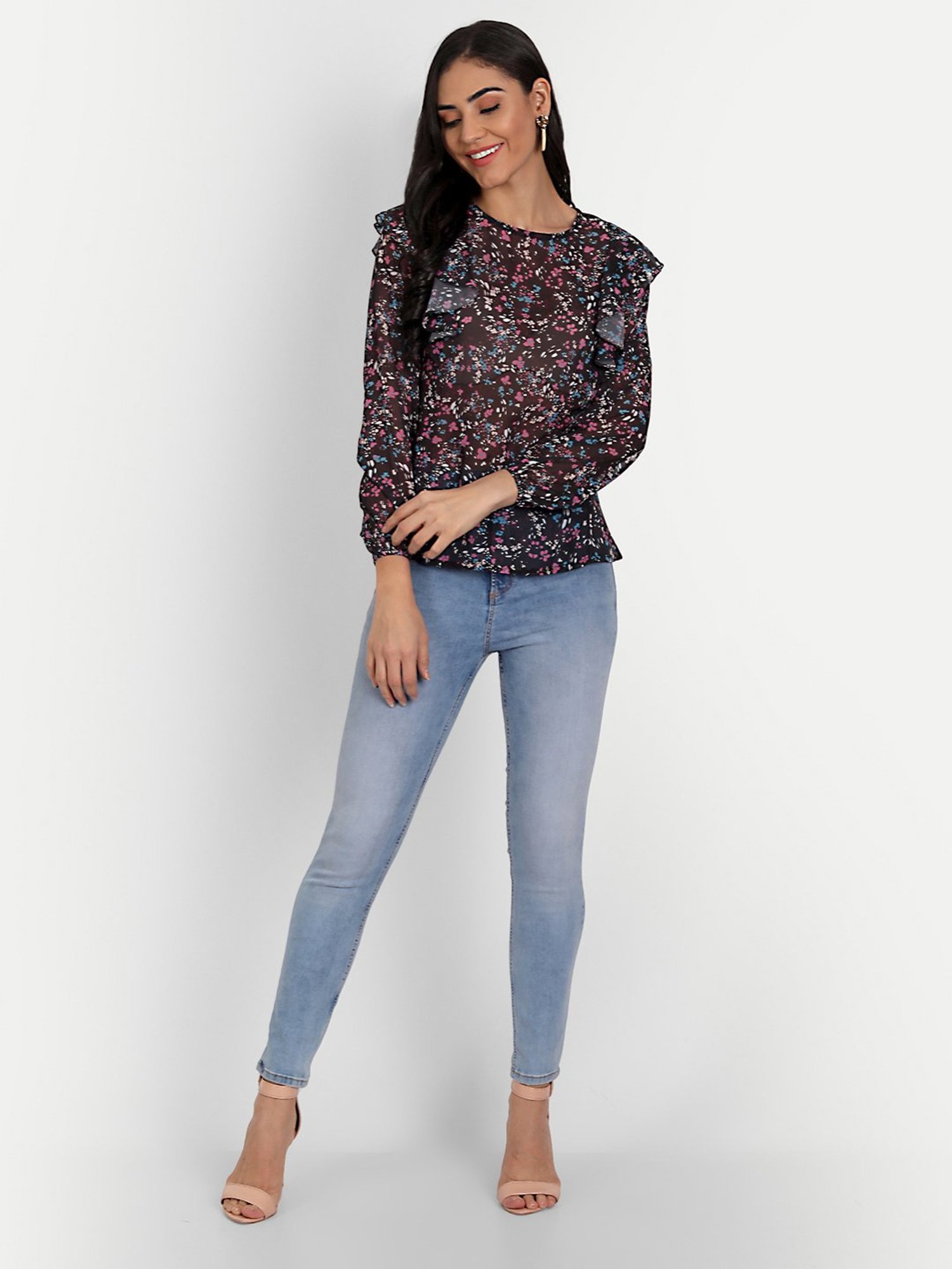MASAKALI.CO Black Floral Print Top