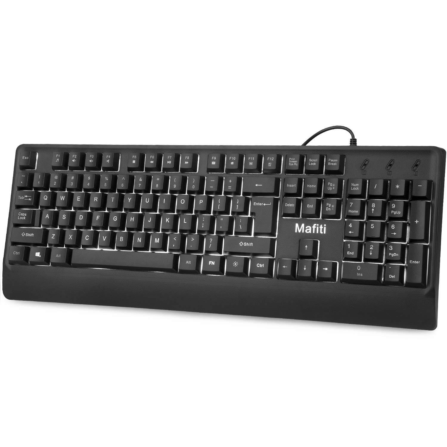 Computer Office Keyboard Wired USB 104 Keys Full Size White Backlit Compatible PC Mac Laptop Desktop Windows