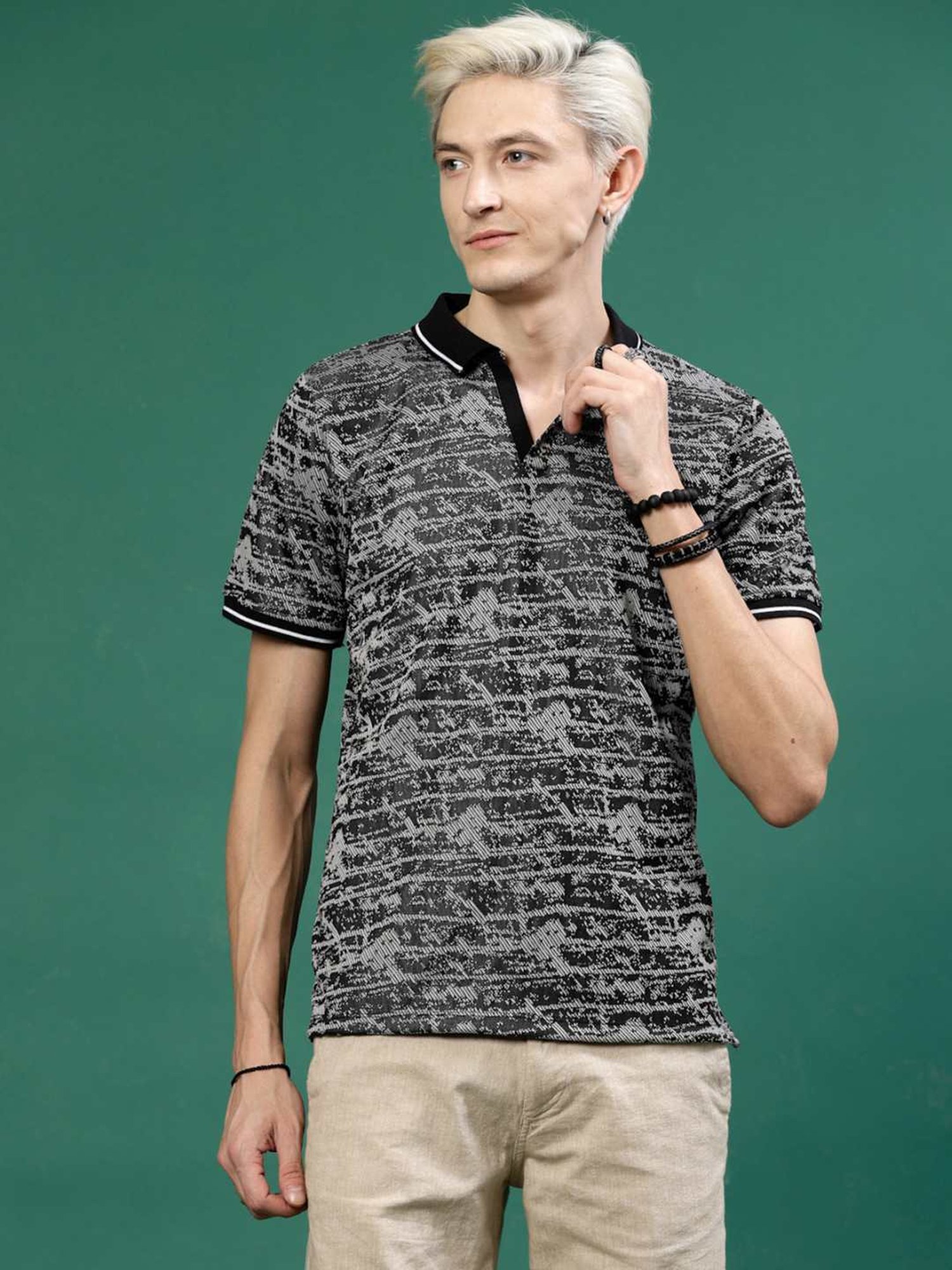 Rigo Grey Slim Fit Printed Polo T-Shirt