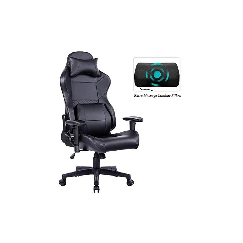 Gaming Chair Racing Office Chair - Adjustable Lumbar Cushion, Retractable Footrest and Arms High Back Ergonomic Leather Computer Desk Chair