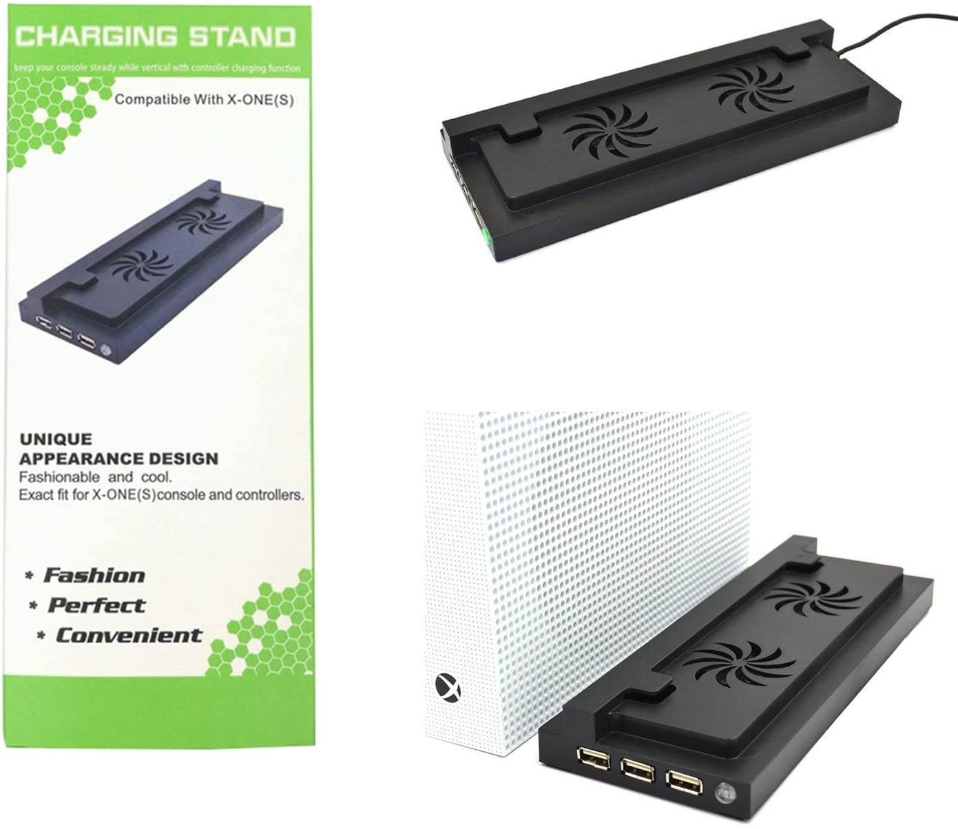 Xbox One S Vertical Stand with Cooling Fan, ELM Game Console Stand for Xbox One S with 3 USB Ports