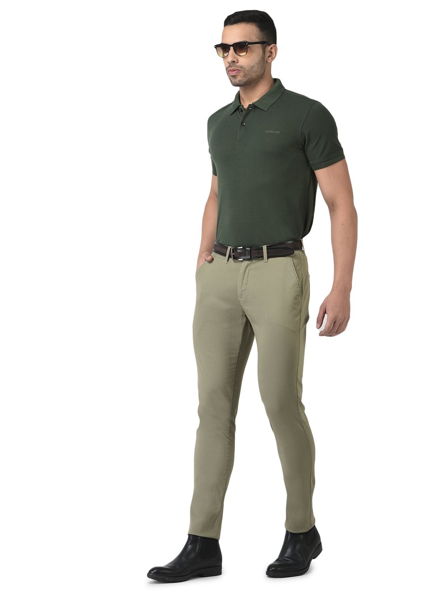 Woodland Light Olive Regular Fit Flat Front Trousers