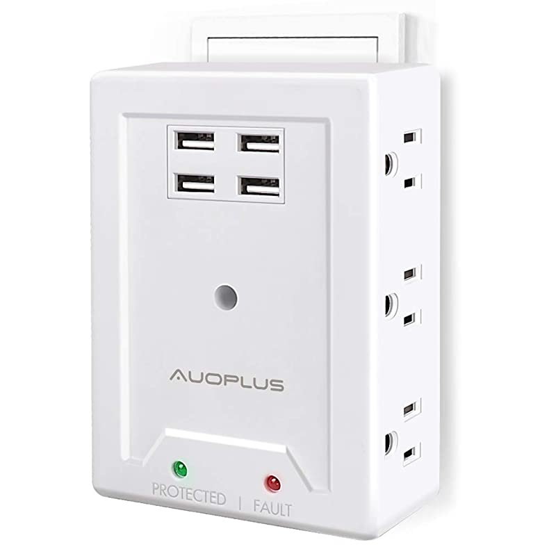 Outlet Wall Adapter AUOPLUS Power Strip with 6 AC Outlets and 4 USB Ports5V31A Mountable Grounded Surge Protector Portable Outlet Extender for TV Computer Laptops Smartphone Home Office
