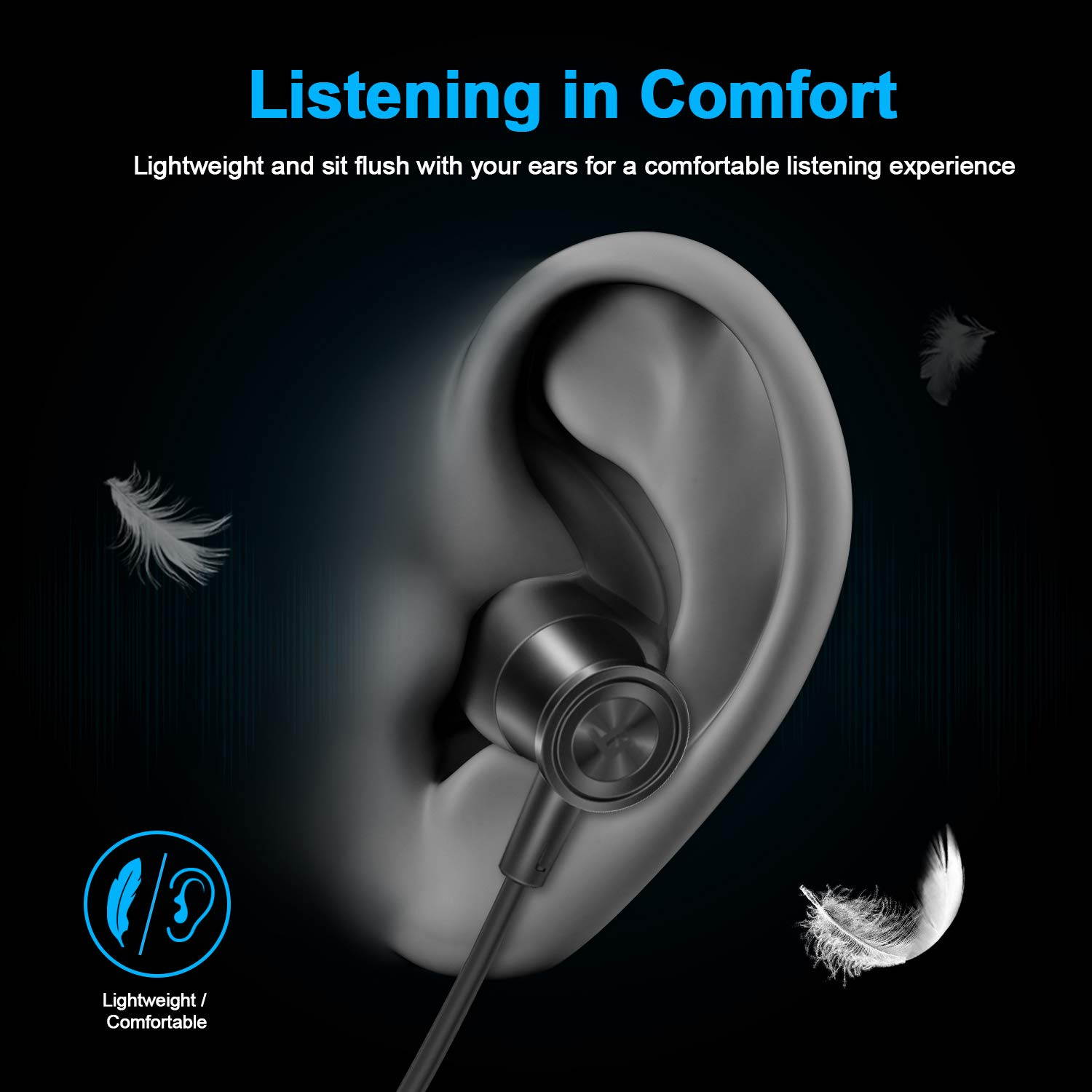 Bluetooth Headphones, Lightweight Wireless Earbuds with Magnetic Connection, IPX5 Water Resistant Bluetooth 5.0 Sports Earphones for Running, Built-in Mic, 8 Hrs Work Time Built-in magnets