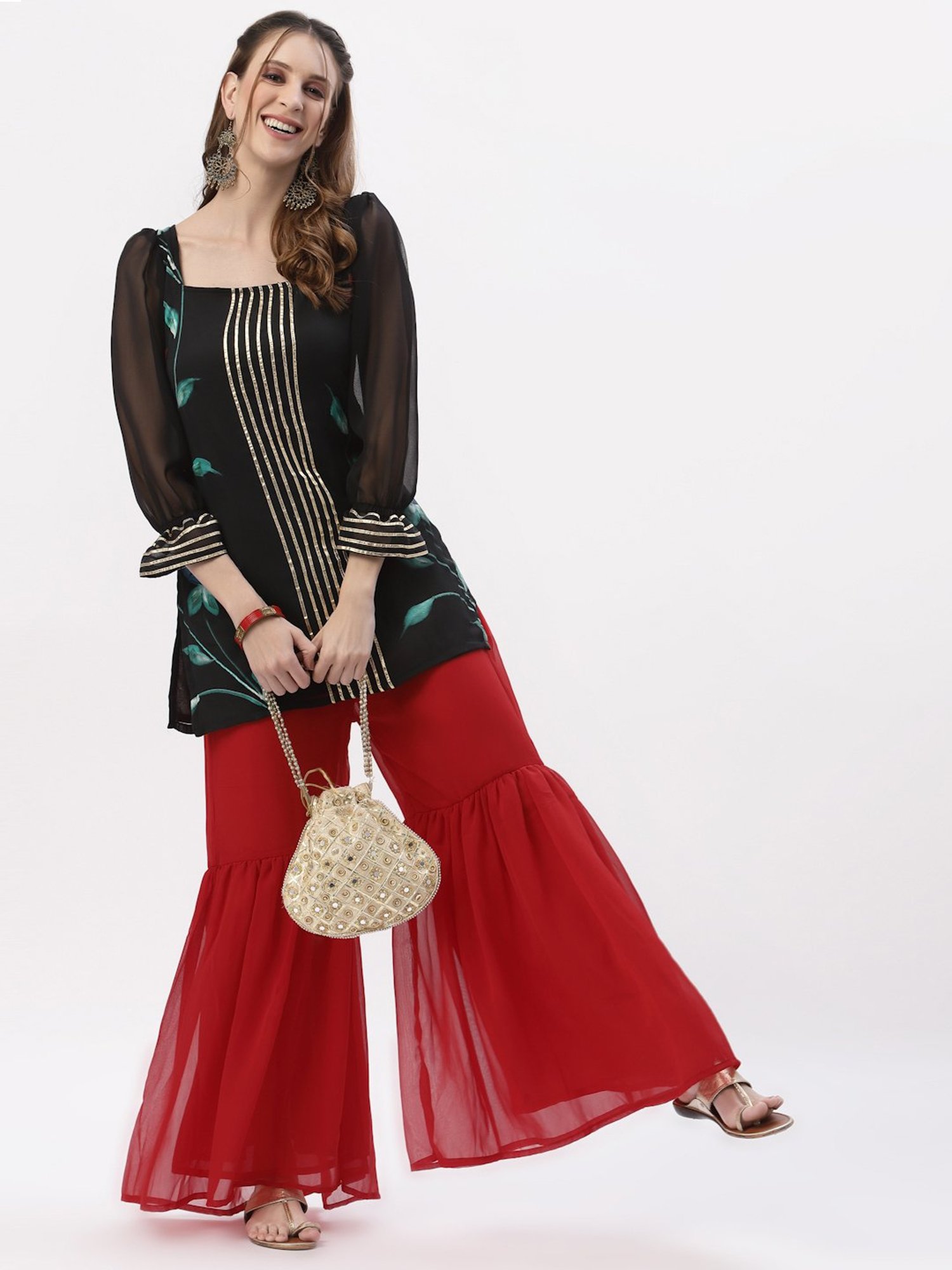 studiorasa Black Floral Print Straight Kurti