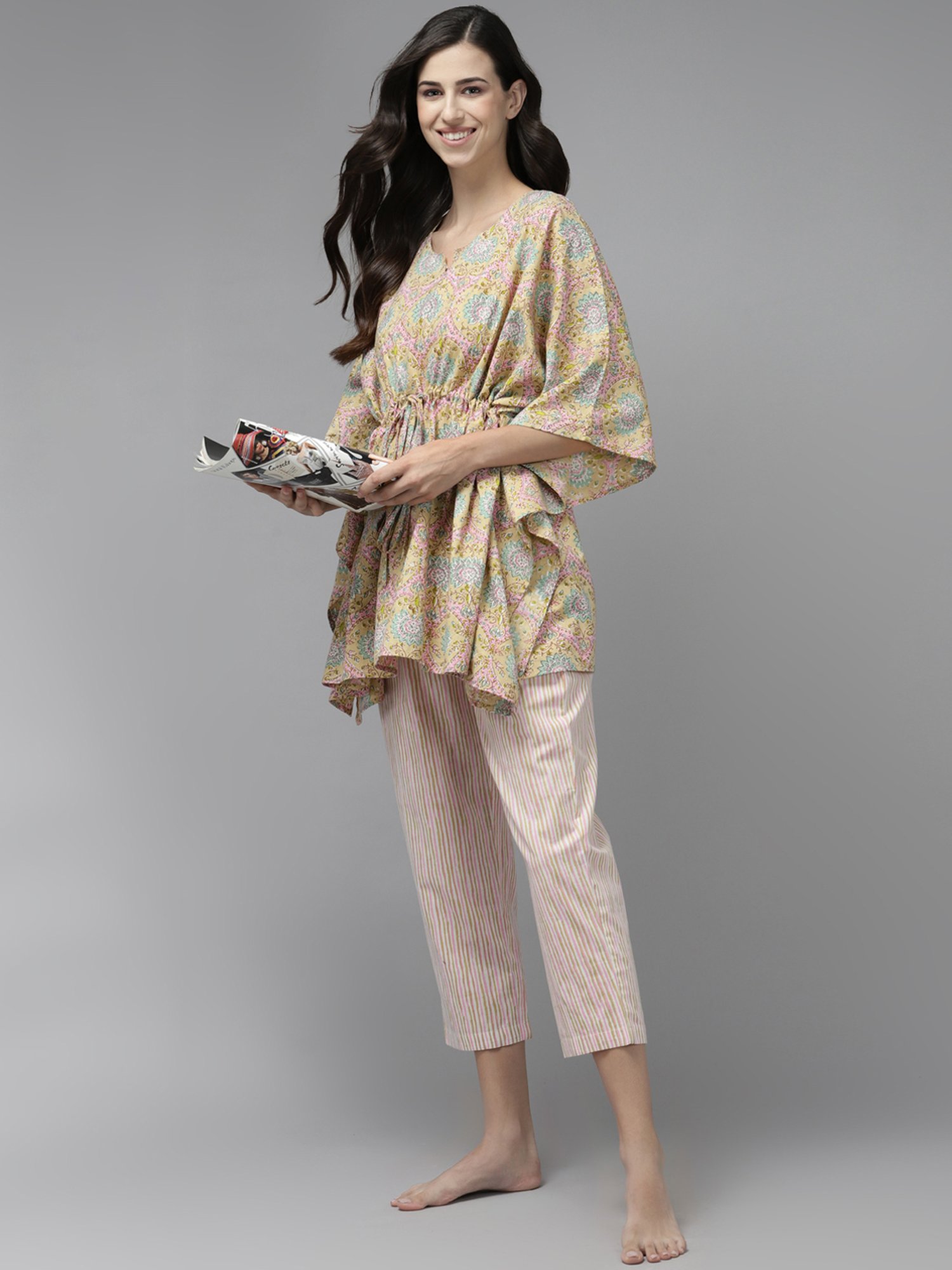 Prakrti Green Cotton Printed Kaftan Pant Set