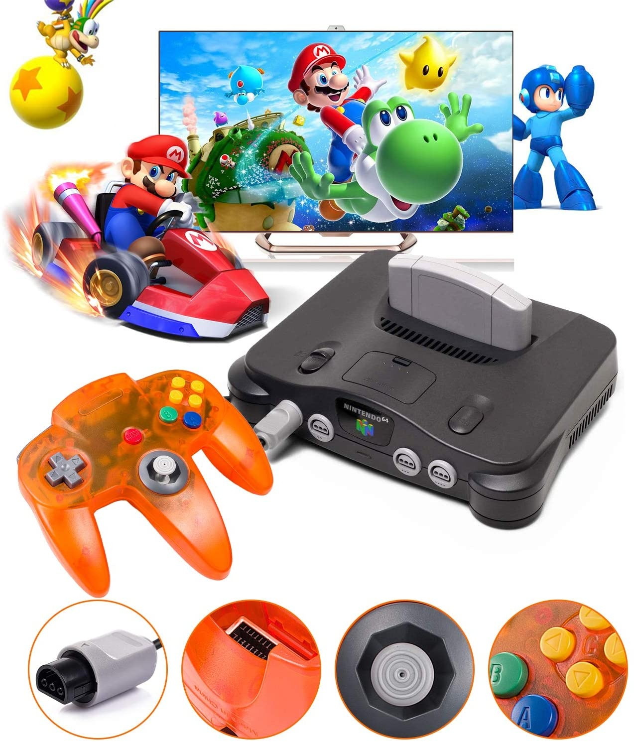 Classic Controller Wired Game Controller Retro Joystick for N64 Console N64 Gamepad (2 Pack Orange)