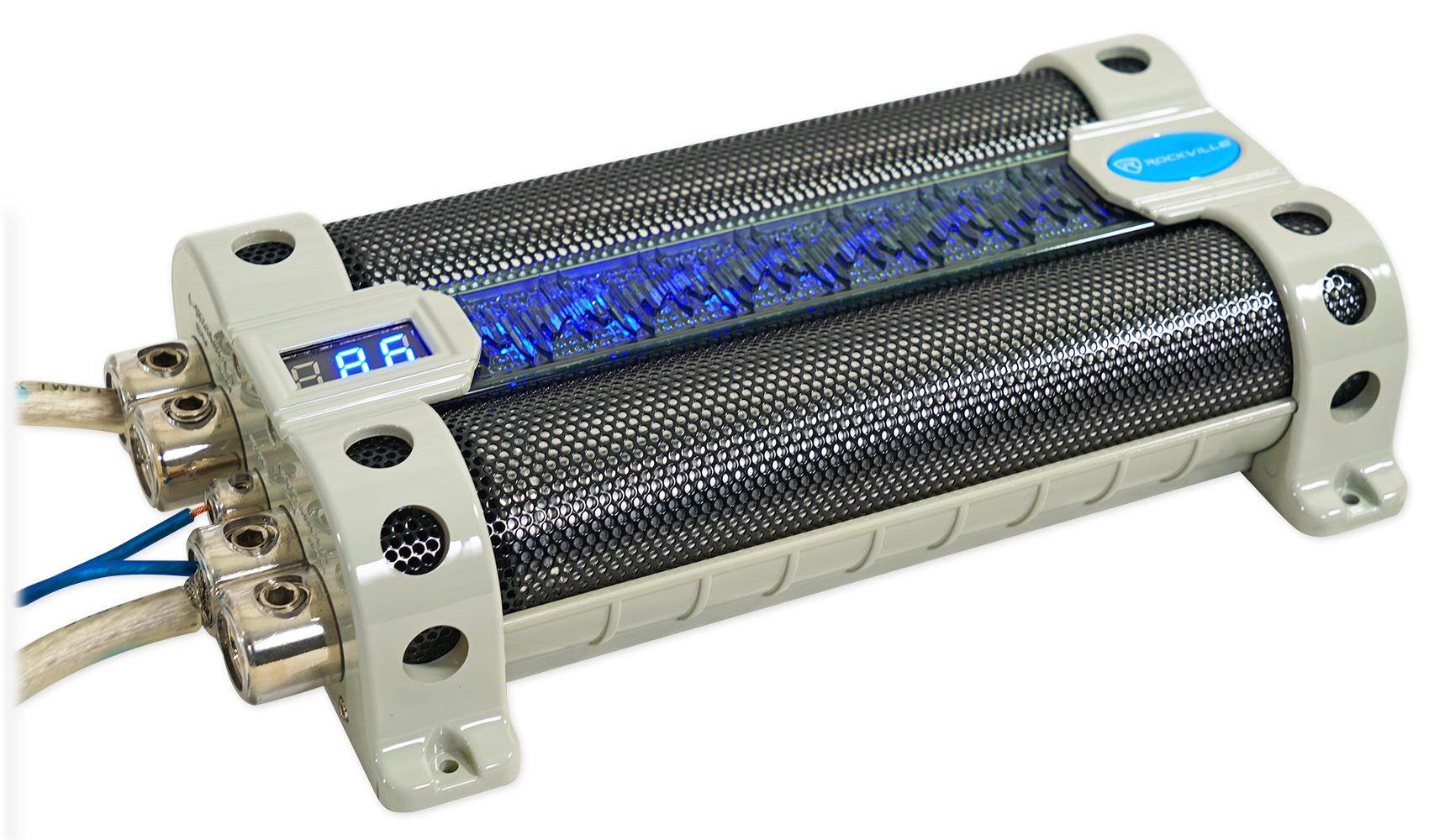 Rockville RFC30F 30 Farad Capacitor w/ Voltage Display+Dual Amp Kit