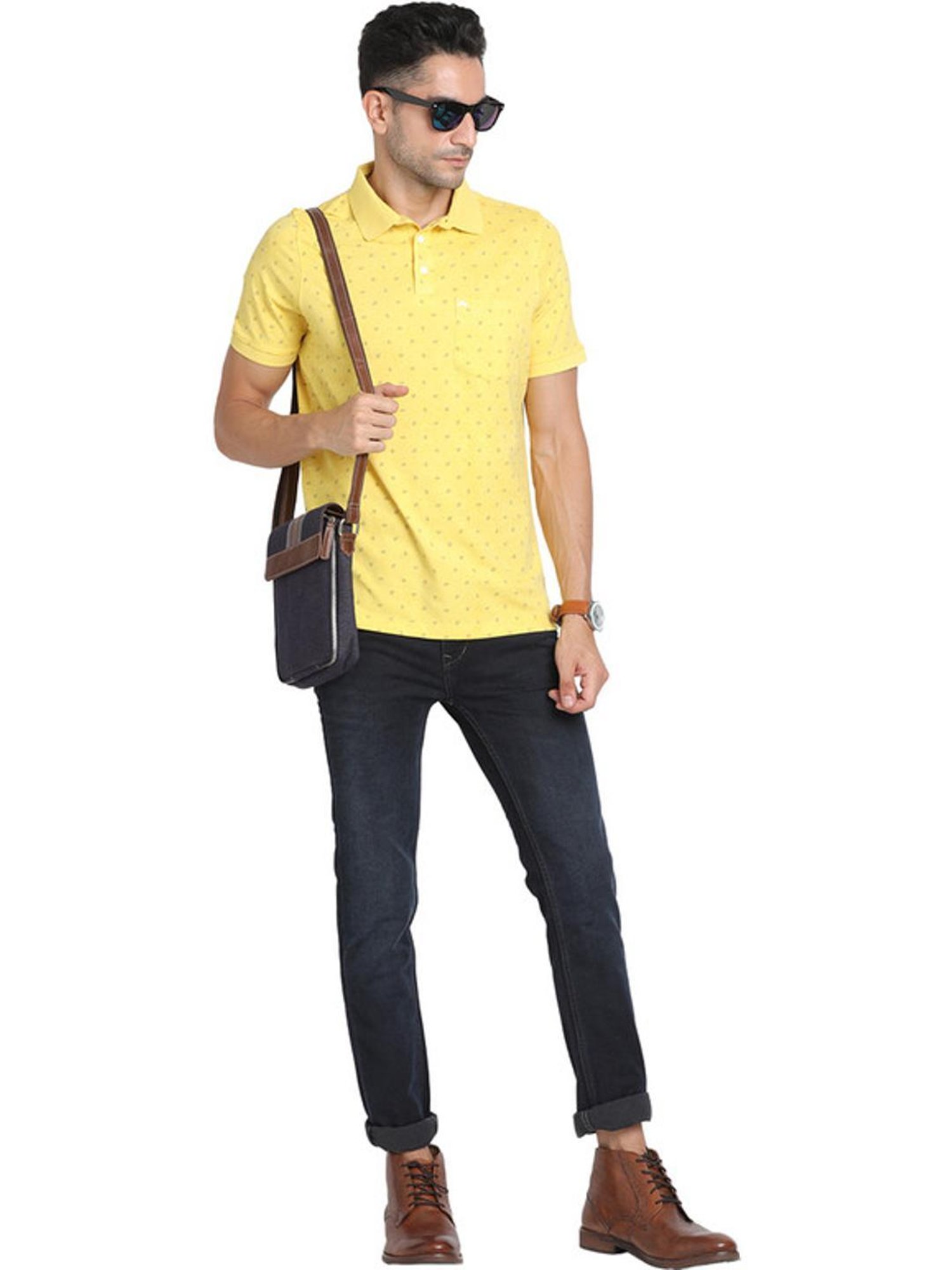 Turtle Yellow Slim Fit Printed Polo T-Shirts