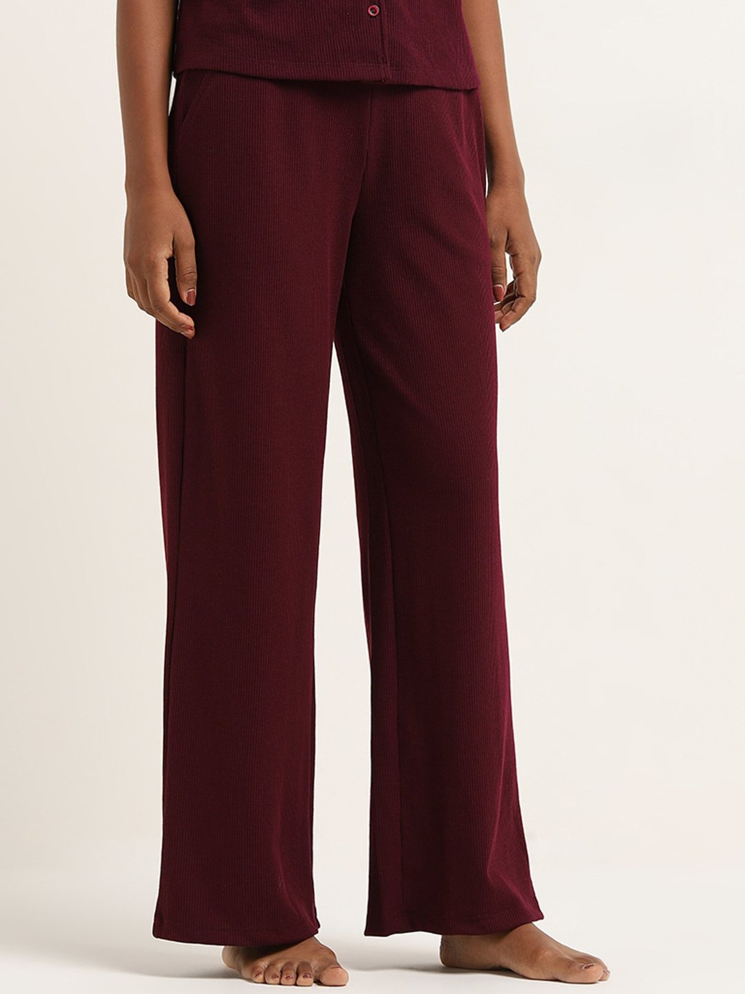 Superstar by Westside Maroon Waffle-Textured High-Rise Pants