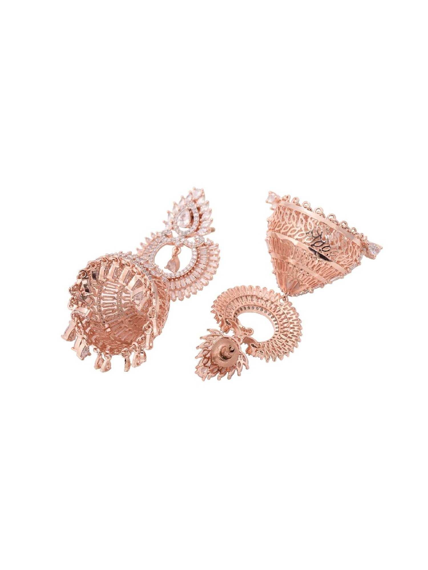 Saraf RS Jewellery Rose Gold White AD Studded Jhumka Earrings