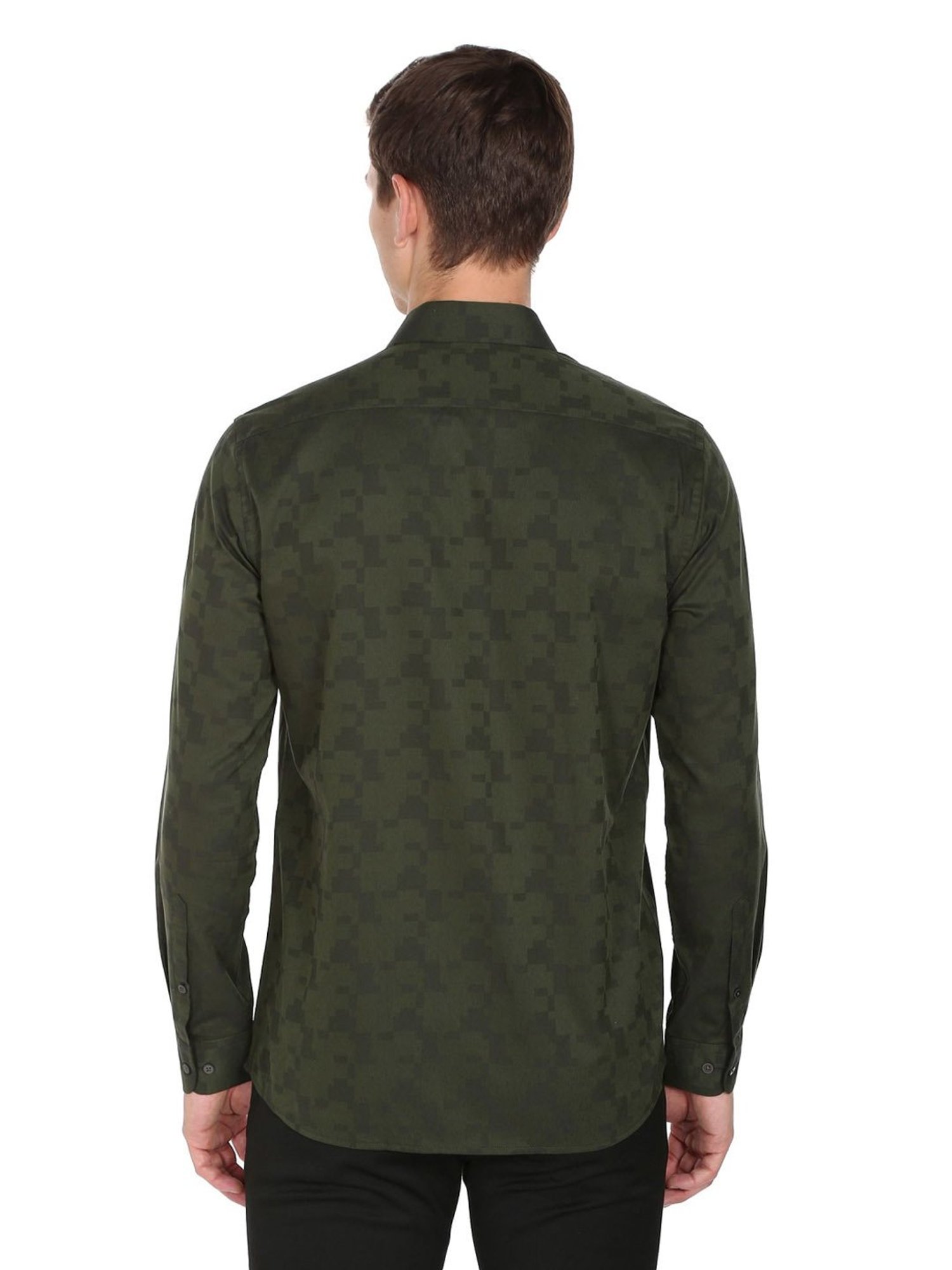 Arrow New York Medium Green Cotton Slim Fit Texture Shirt