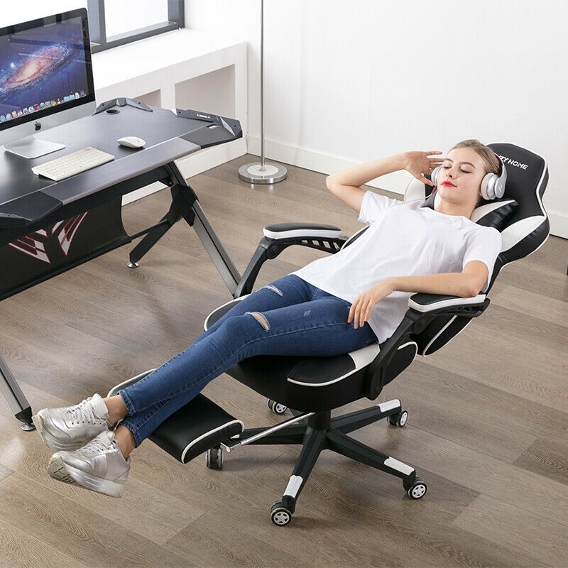 Gaming Chair Racing Style Leather Office Recliner Computer Seat Swivel Footrest