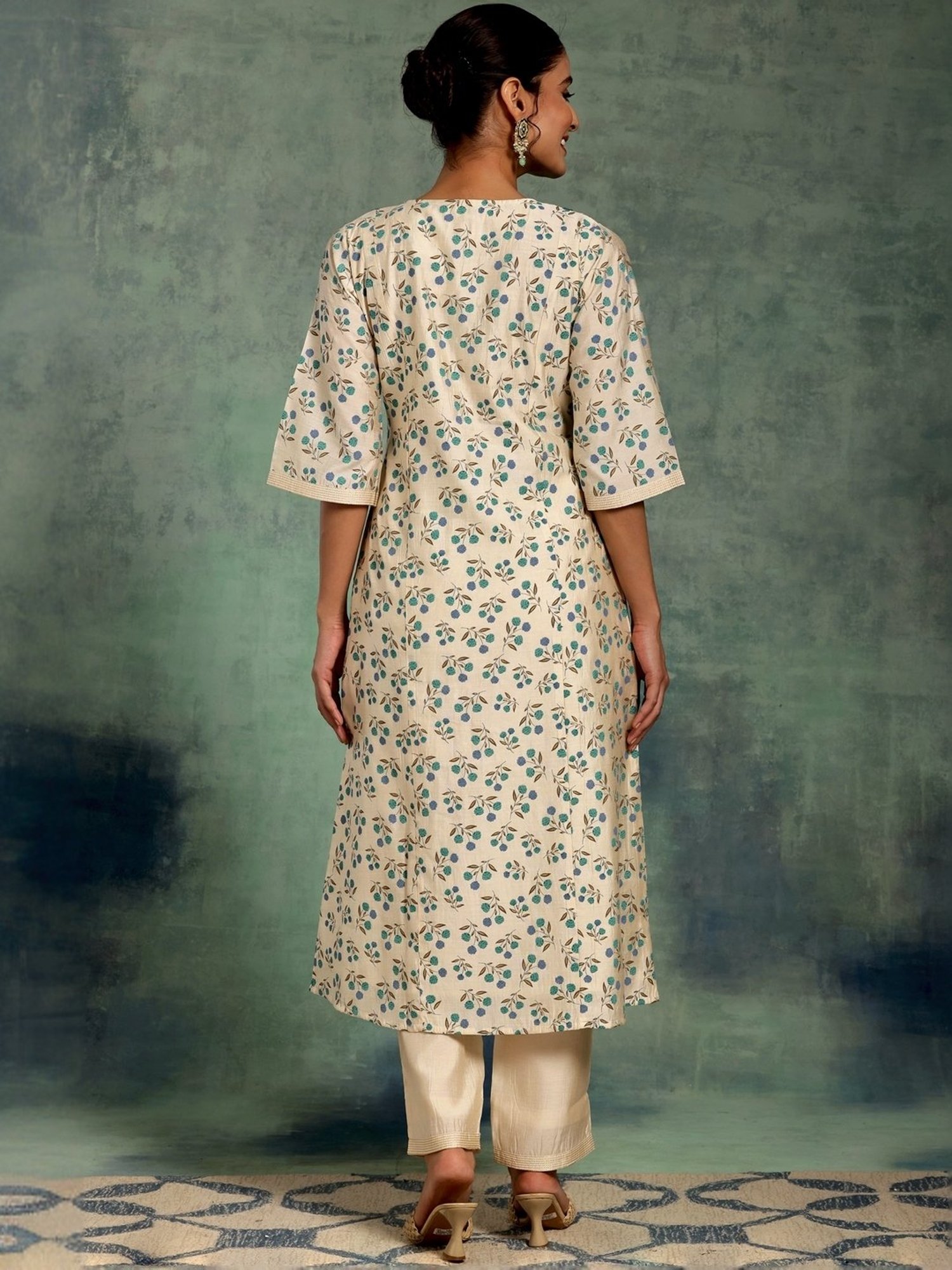 Libas Beige Printed Kurta Palazzo Set