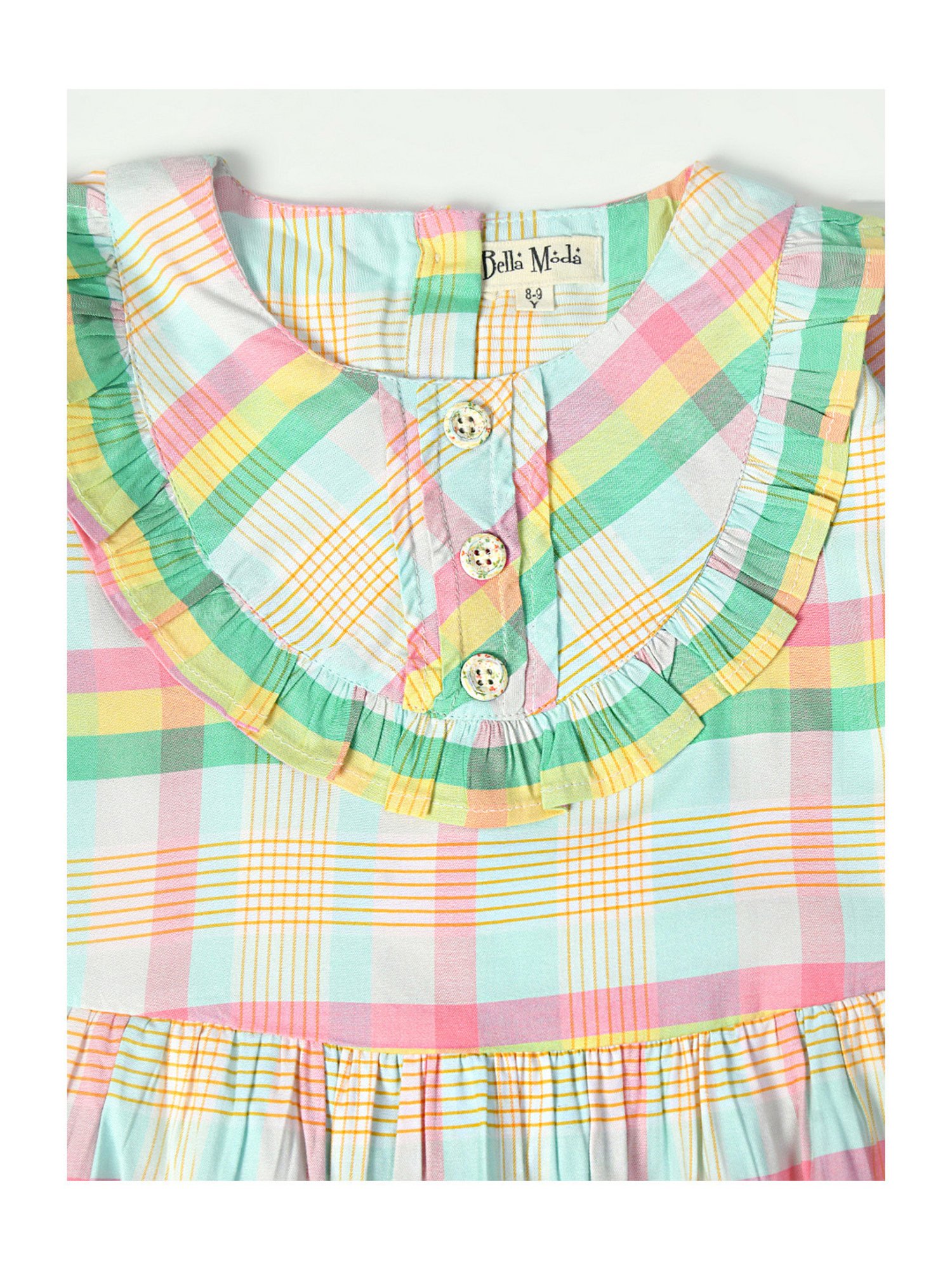 Bella Moda Kids White Checks Full Sleeves Fit & Flare Dress