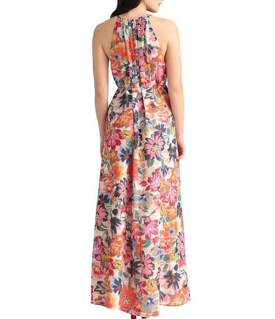 Maggy London Floral Halter Trapeze Maxi Dress
