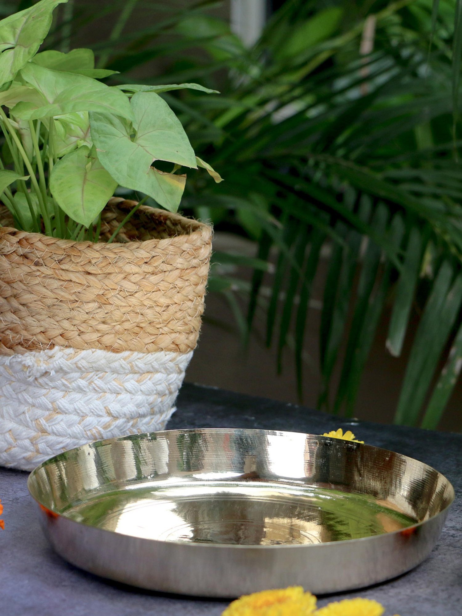 Ambi Pure Brass Peetal Everyday Use Thali Plate - 10 Inches Diameter