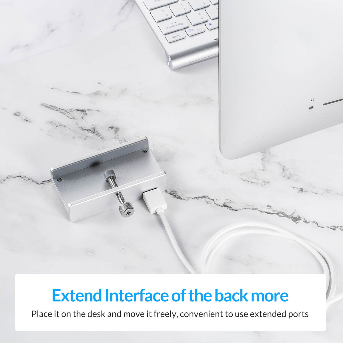 ORICO MH2AC-U3 Aluminum 2 Ports USB 3.0 Clip-type HUB With SD Card Reader For Desktop Laptop Clip Range 10-32mm With 4.95FT ( 1.5Meter) Date Cable - Silver