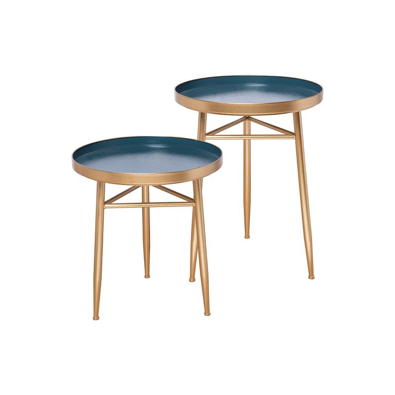Set of 2 Blue and Copper Metal Nesting Side End Tables - Foreside Home and Garden