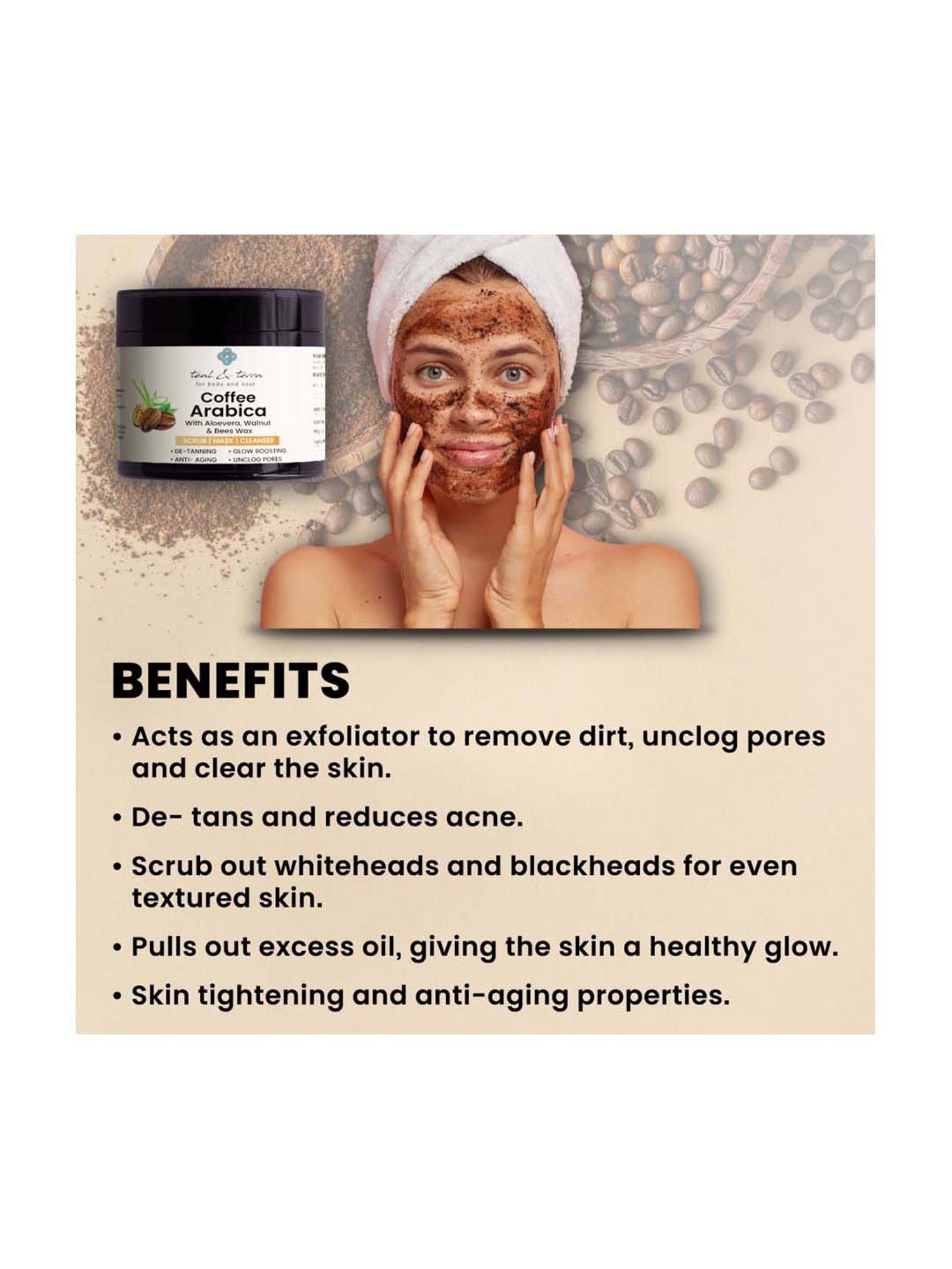Teal & Terra 3-In-1 Face Mask Coffee Arabica - 100 gm