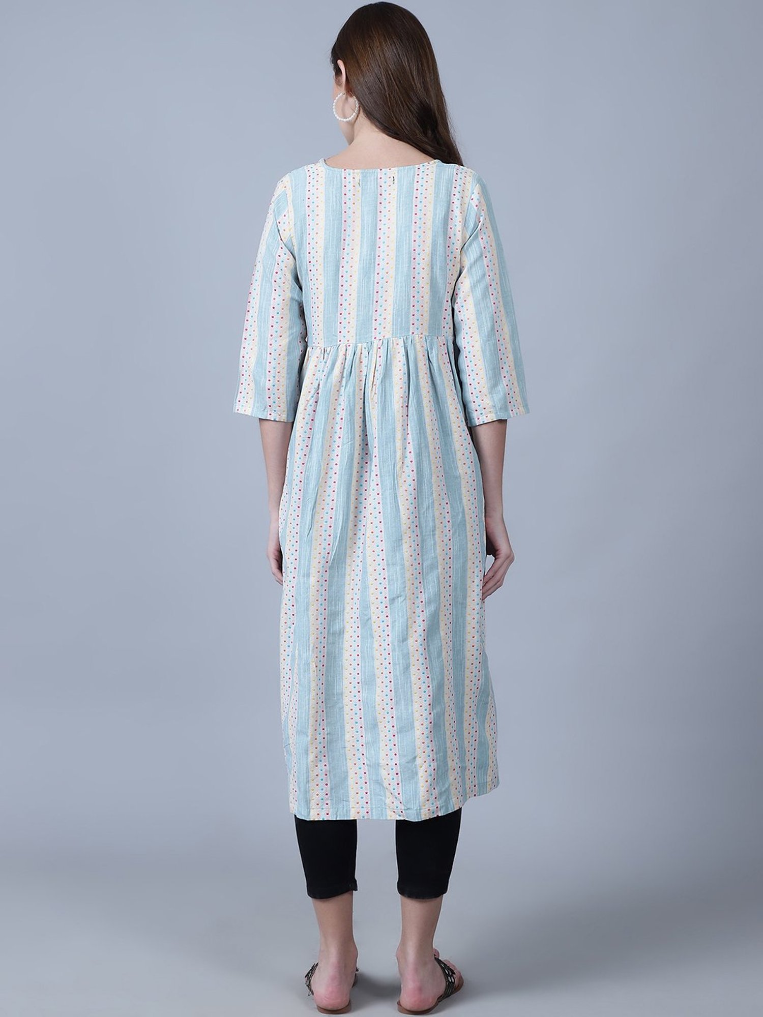 Moms Maternity Sea Green Striped Maternity Kurta