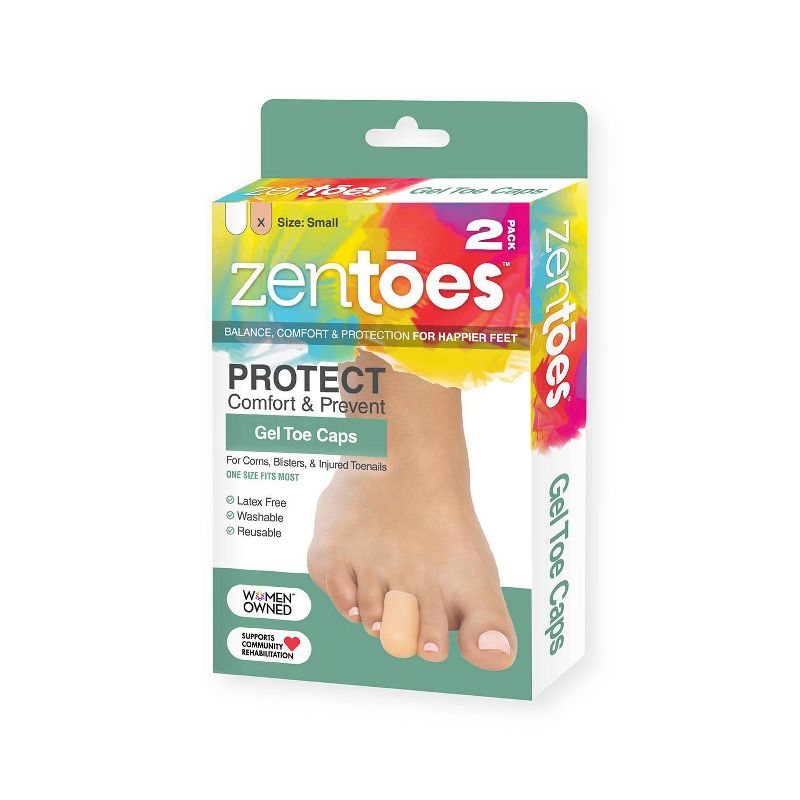 ZenToes Gel Toe Caps to Protect Toes - Beige - S - 2pk