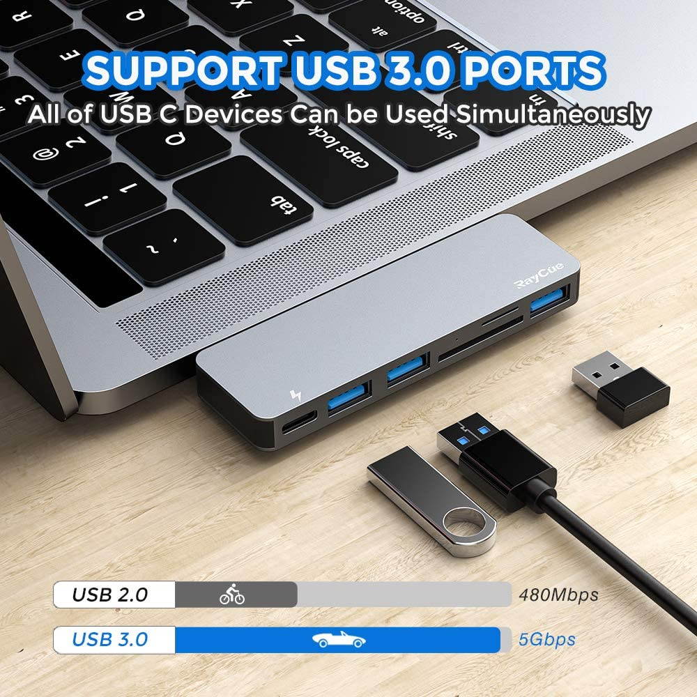 USB C Hub, 6 in 1 Aluminum Type C Hub Adapter, MacBook Pro 2020 Accessories with 3 USB 3.0 Ports, TF/SD Card Reader, USB-C Power Delivery for MacBook Pro 13? and 15? 2016-2019, MacBook Air 2018 2019