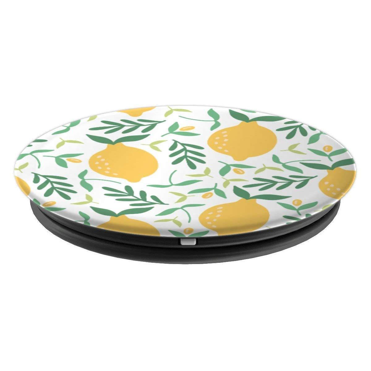 Yellow Lemon with Green Leaves Patterned - PopSockets Grip and Stand for Phones and Tablets