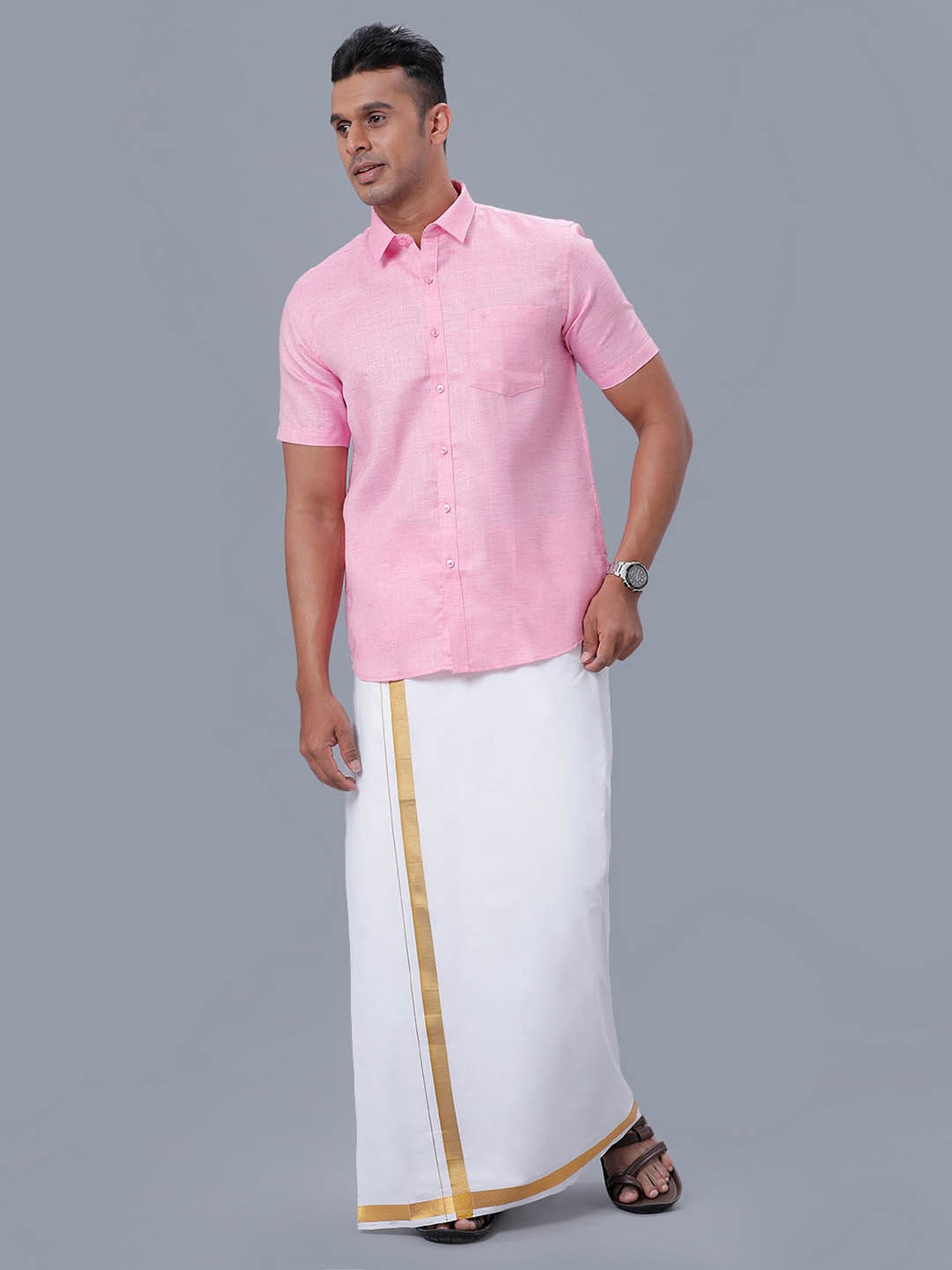 Ramraj Pink Cotton Regular Fit Shirt