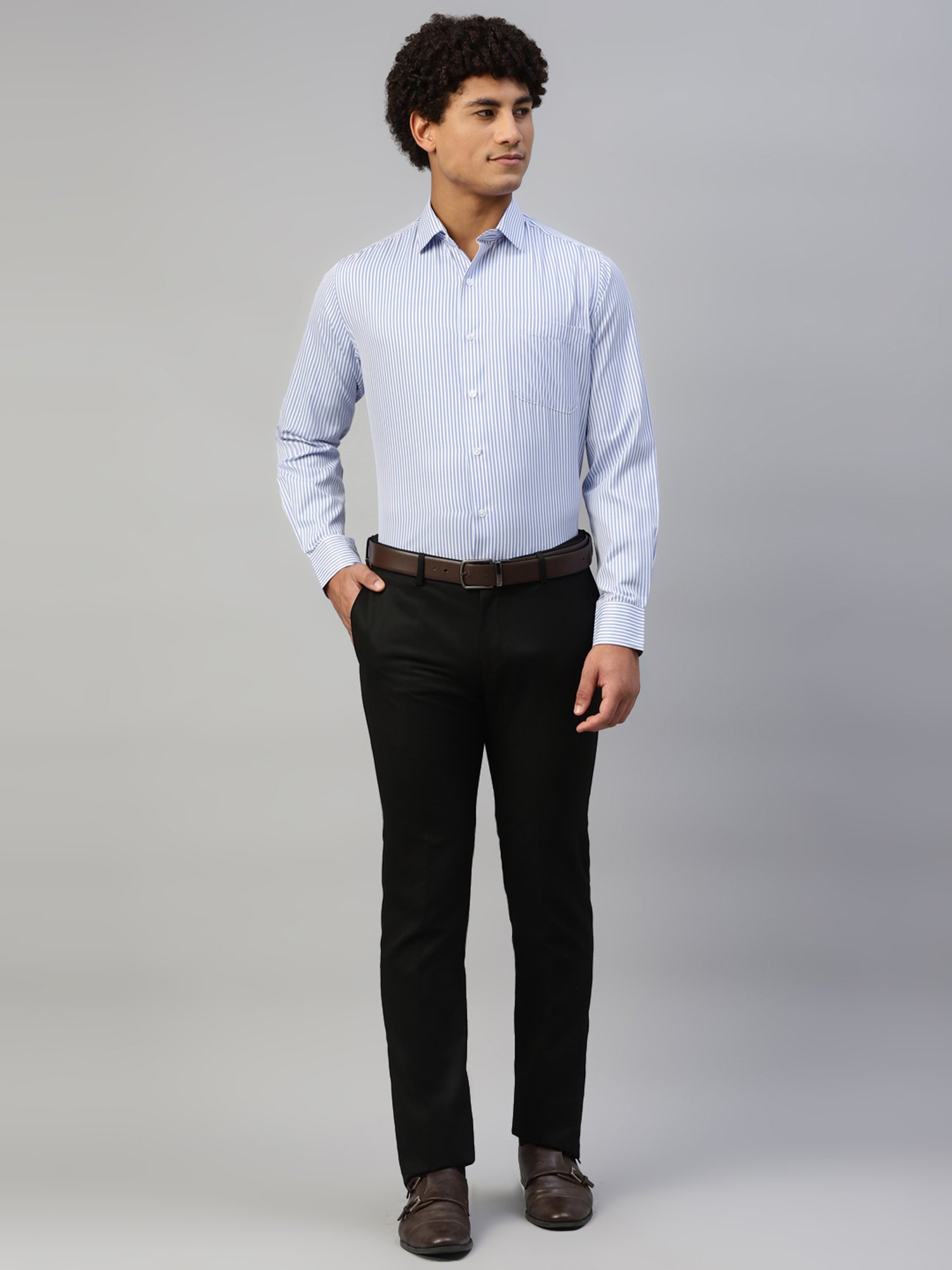 Sojanya Blue Cotton Regular Fit Self Pattern Shirt