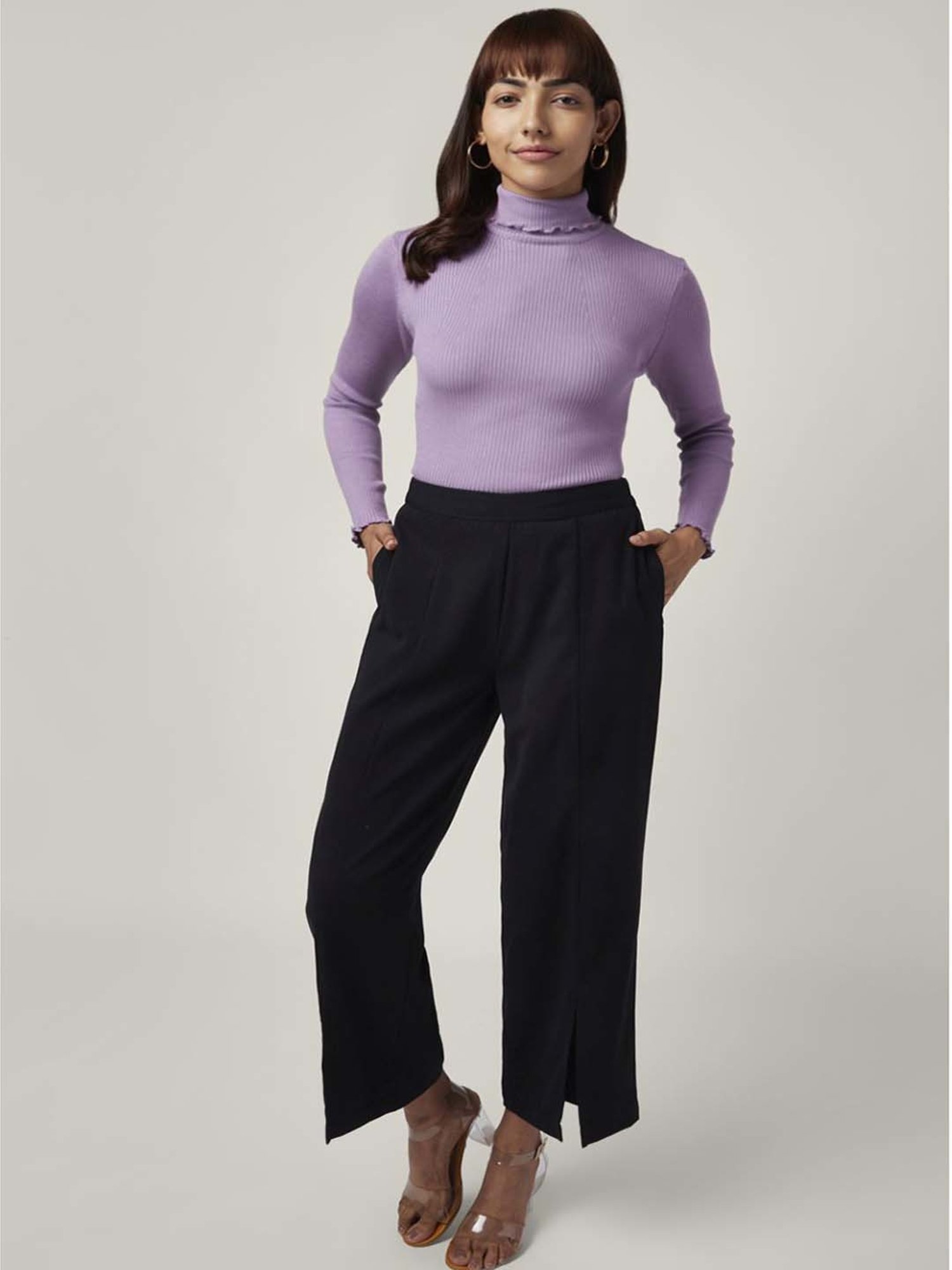 Honey by Pantaloons Purple Slim Fit Sweater