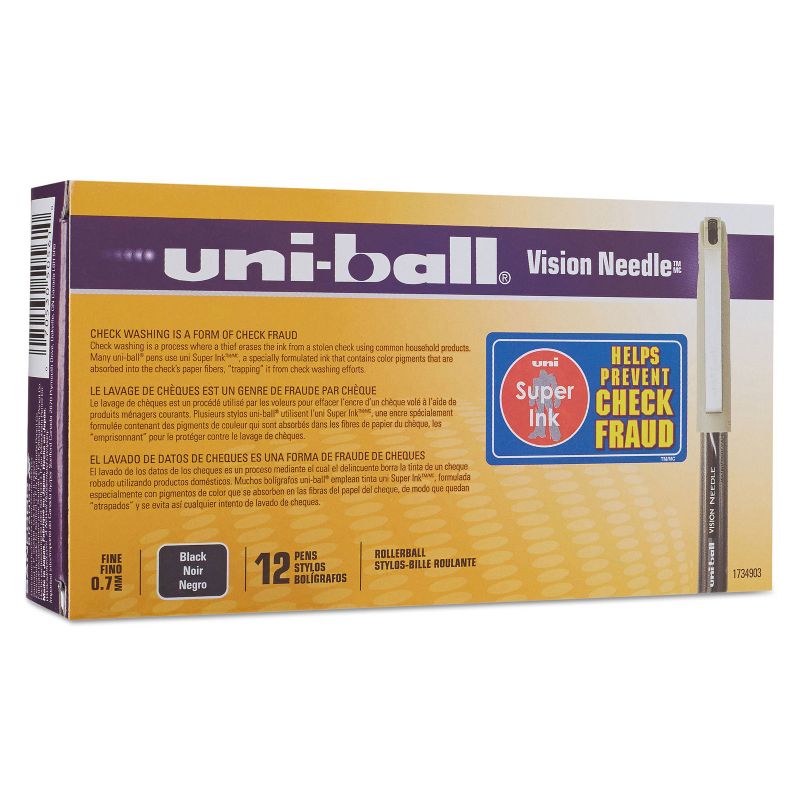 uni-ball Vision Needle Roller Ball Stick Liquid Pen Black Ink Fine Dozen 1734903