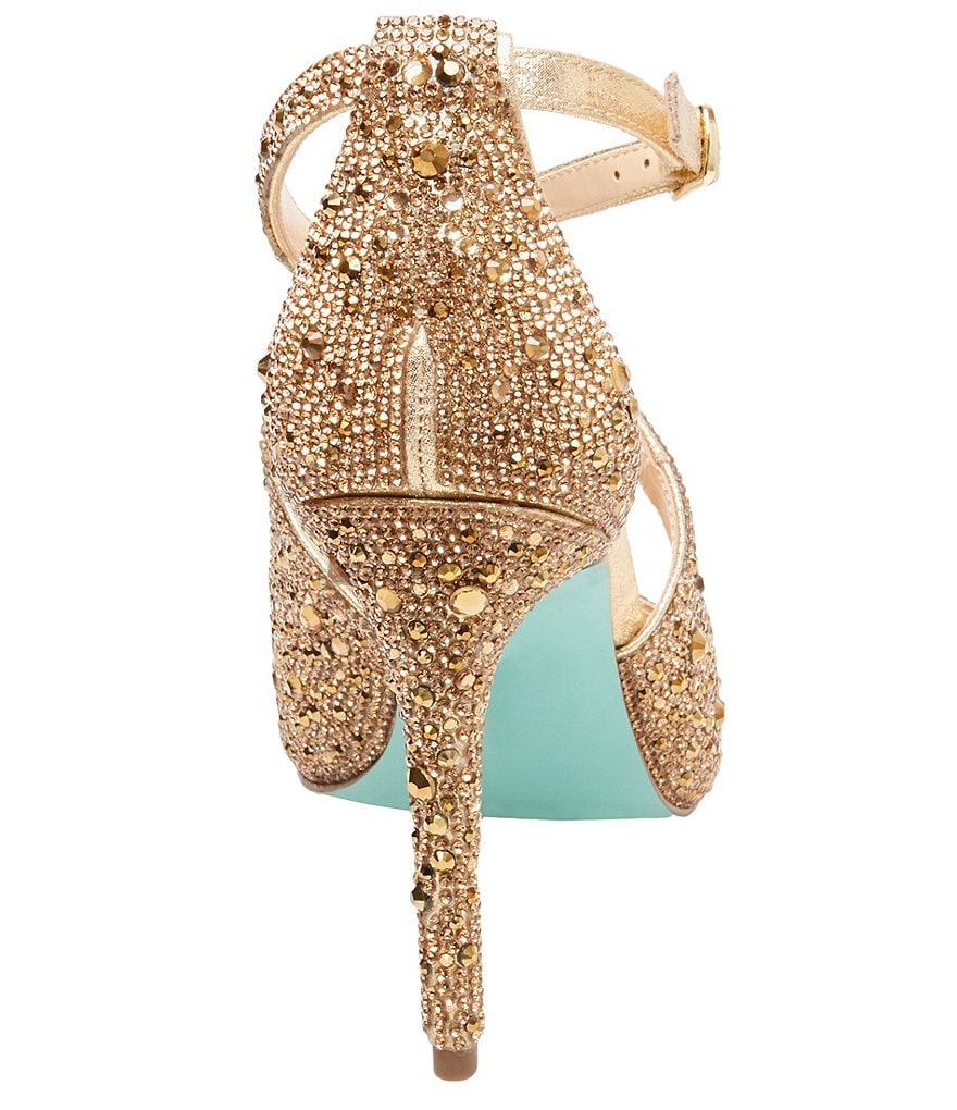 Blue by Betsey Johnson Sage Rhinestone Jeweled Satin Peep Toe Dress Sandals