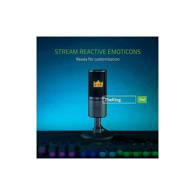 Seiren Emote Streaming Microphone: 8-bit Emoticon LED Display, Stream Reactive Emoticons, Hypercardioid Condenser Mic, Built-in Shock Mount, Height & Angle Adjustable Stand, Classic Black