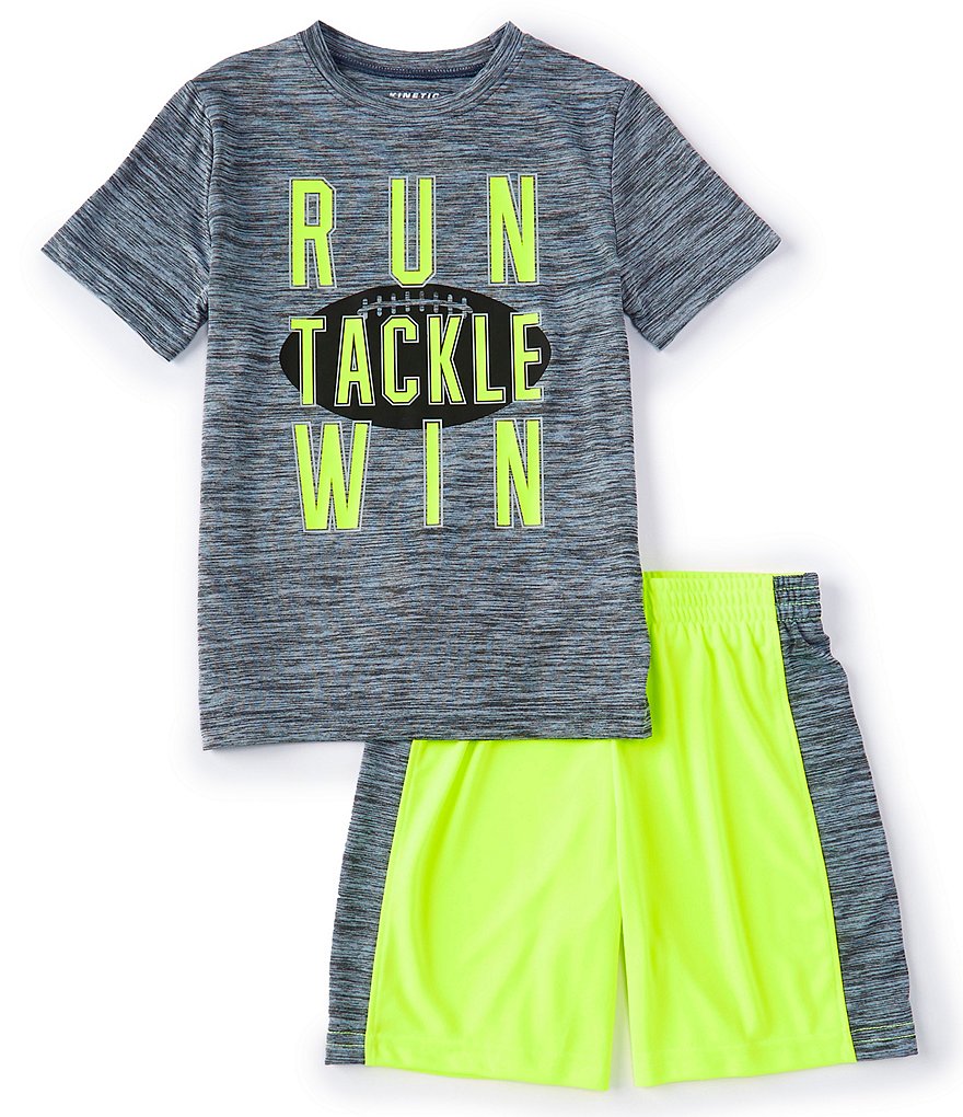 Kinetic by Class Club Little Boys 2T-7 Short-Sleeve Play Hard Performance Tee and Shorts Set