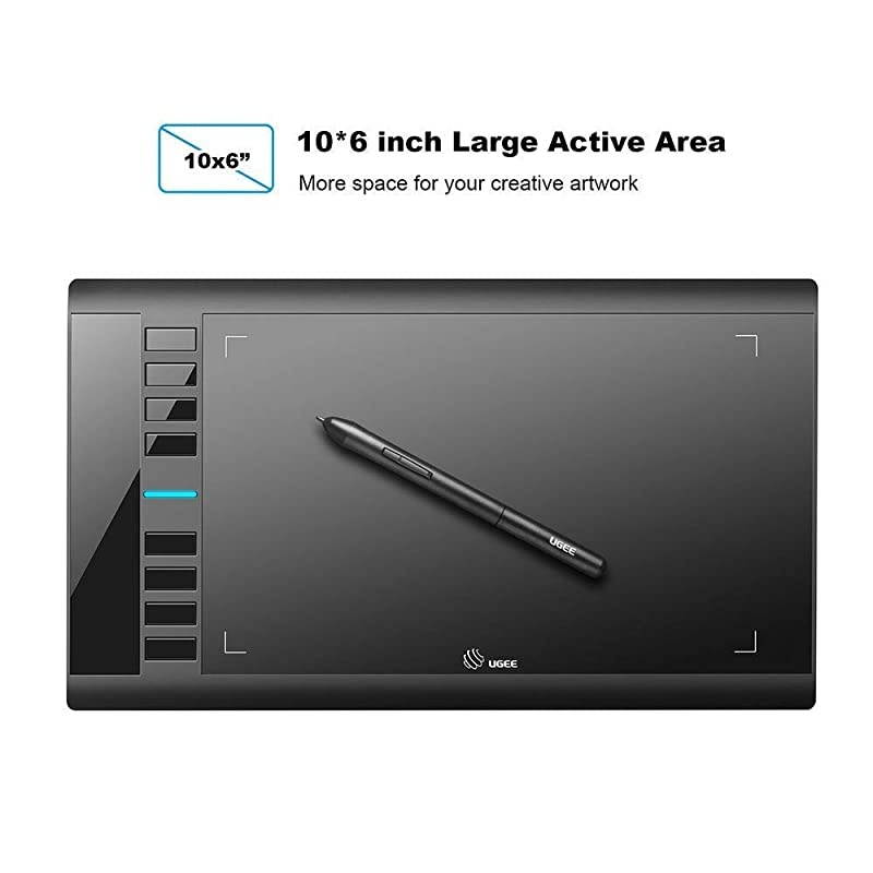 M708 V2 Graphics Drawing Tablet 10 x 6 Inch Large Drawing Tablet 8192 Levels Pressure BatteryFree Pen Stylus 8 Hotkeys Compatible with Windows 1087 Mac Os Artist Designer Amateur