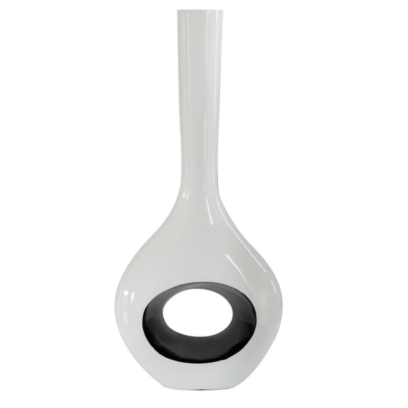 Uniquewise Decorative Unique Tall Vase with Hole Outside White Inside Black