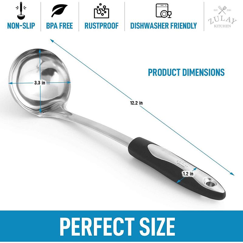 Zulay Kitchen Stainless Steel Soup Ladle For Cooking, Gravy, Sauces, and More