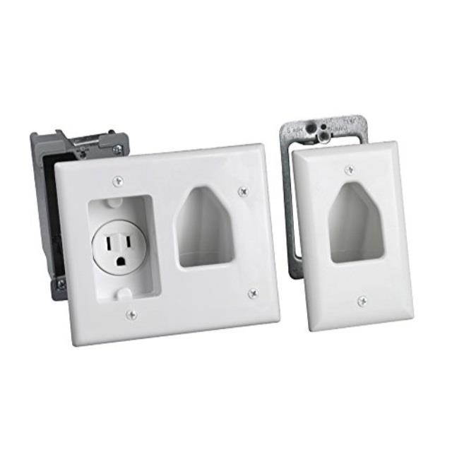 datacomm 503321whkit flat panel tv cable organizer remodeling kit with power outlet  white