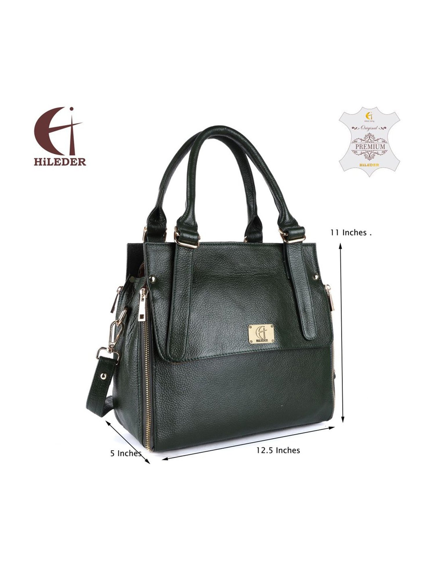 HiLEDER Green Solid Medium Handbag