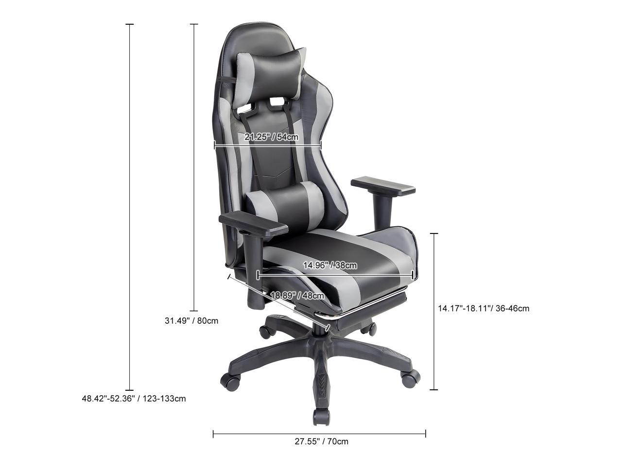Weekan Gaming Chair Pu Leather Ergonomic Desk Racing Chair Height Adjustable Office Recliner With Removable Headrest Pillow and Massage Lumbar Cushion,Gray