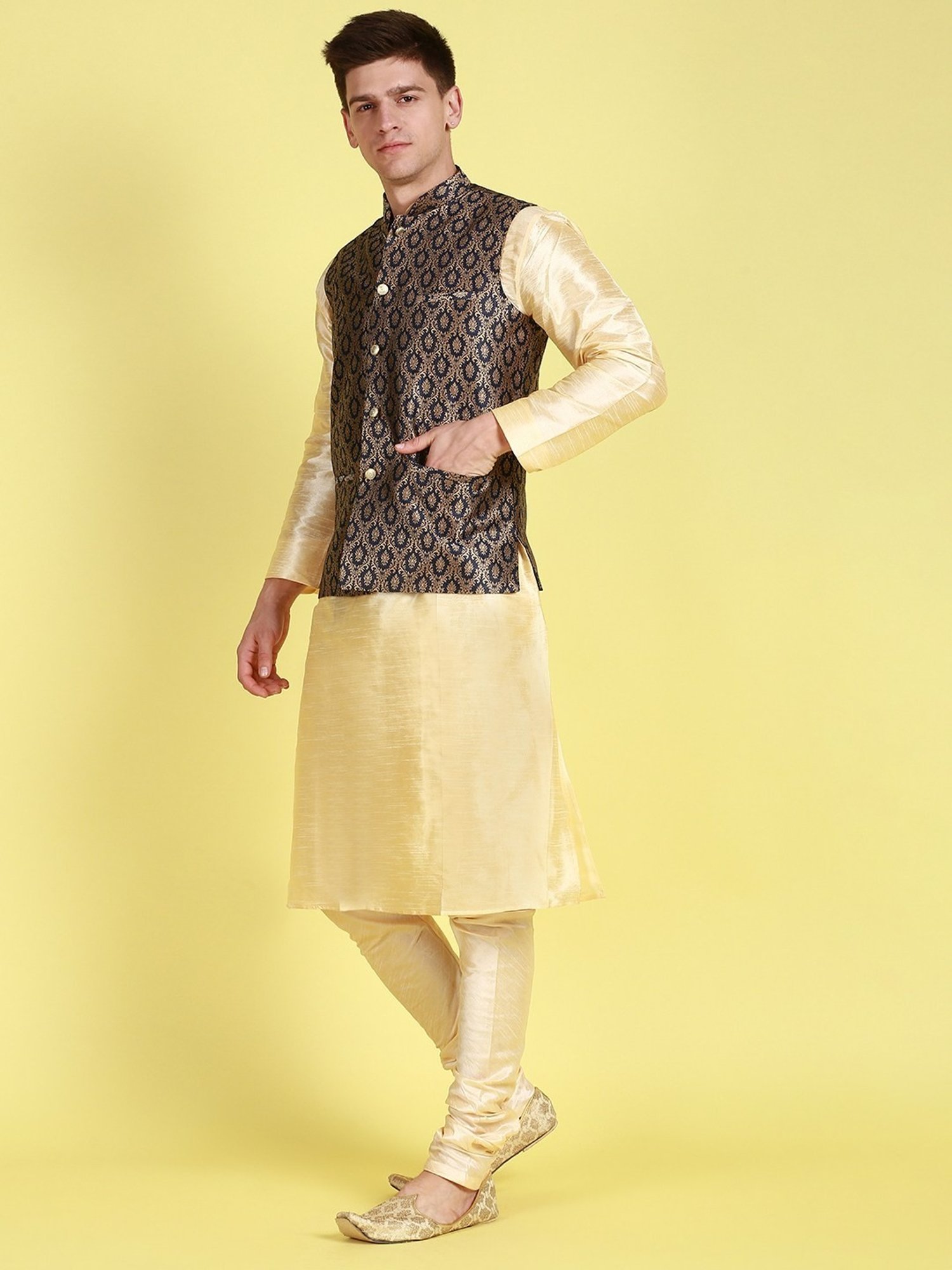 Sanwara Blue & Beige Regular Fit Kurta Set With Jacket