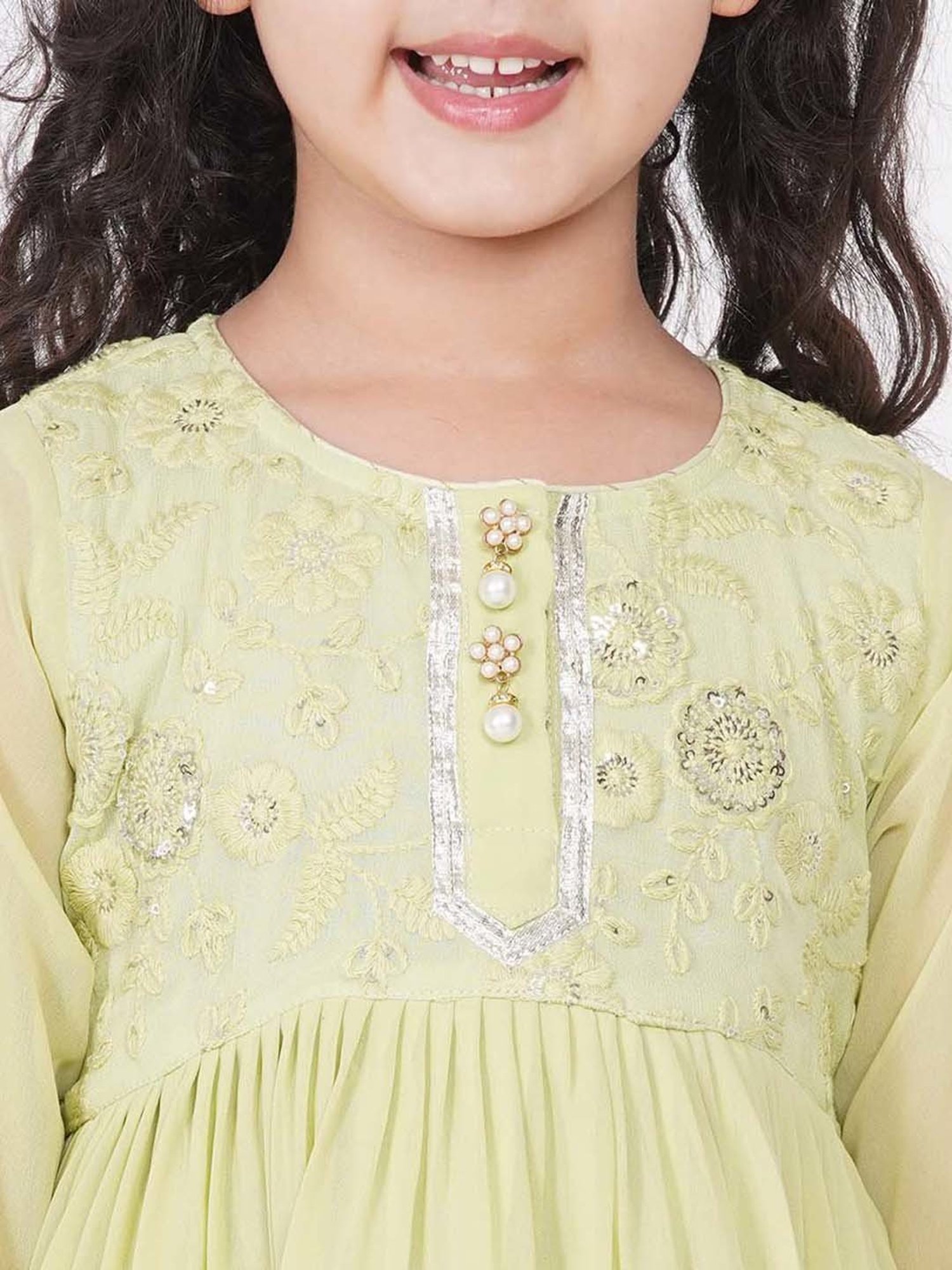 Little Bansi Kids Green Embroidered Kurta Set