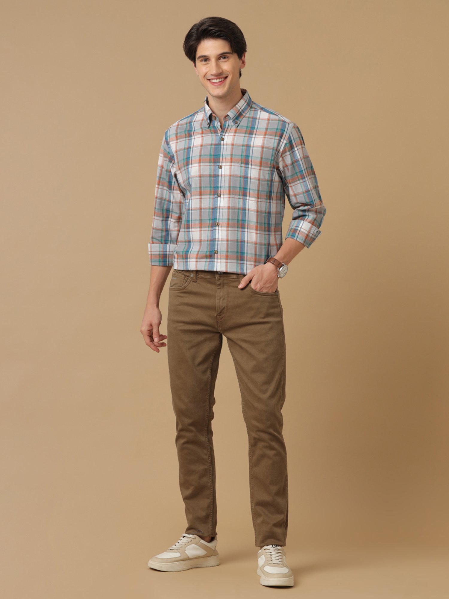 CAVALLO by Linen Club Multicolor Contemporary Fit Check Shirt