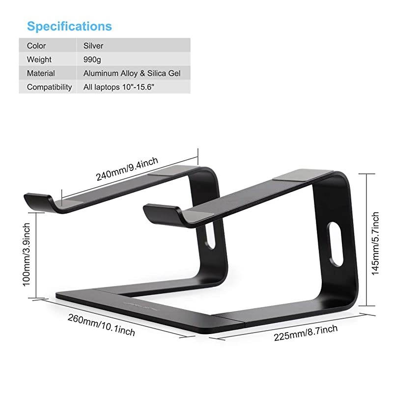 Aluminum Laptop Stand Ergonomic Detachable Laptop Holder Riser Compatible with MacBook Air ProDell XPSHPLenovo up to 156 inches Black