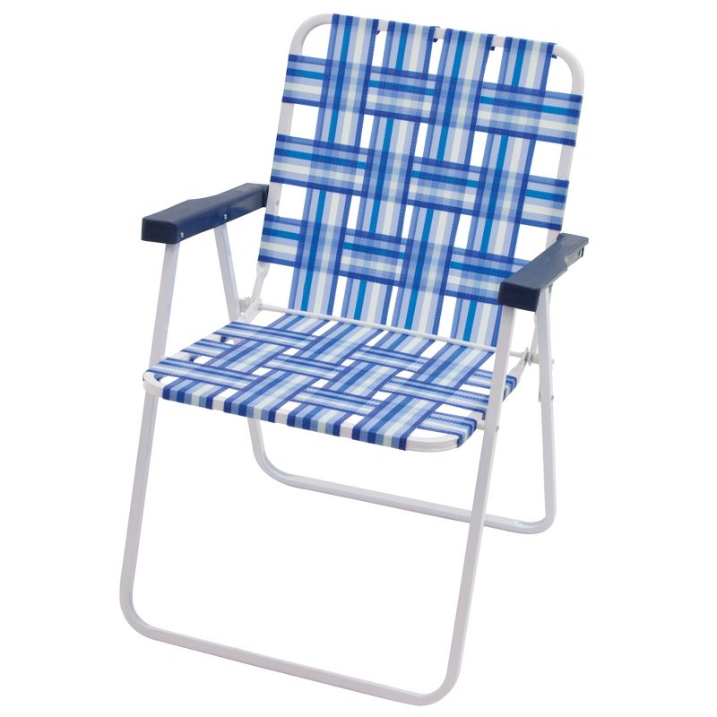 RIO Brands Outdoor Heavy Duty Steel Frame Folding Woven Web Beach Lawn Patio Chair, Blue